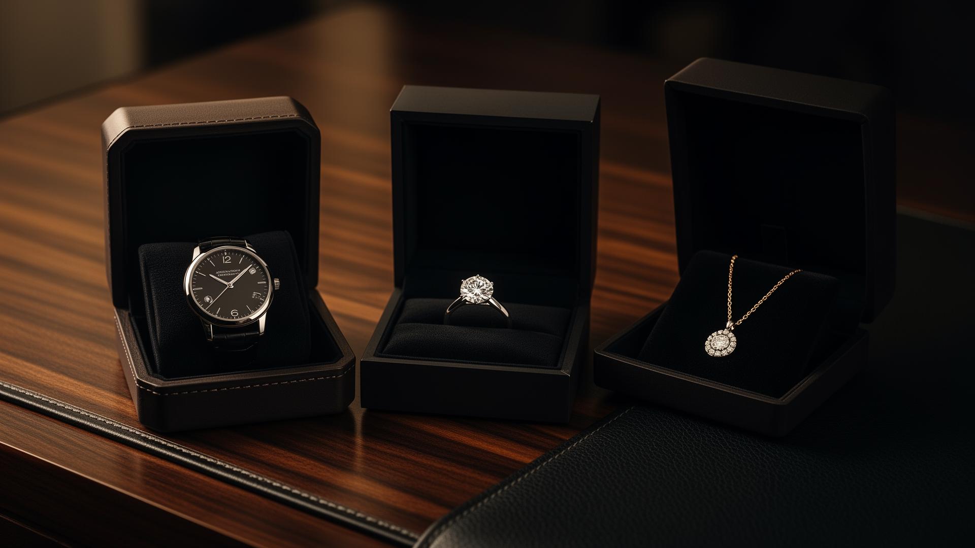 Montre en or et bague en diamant sur velours